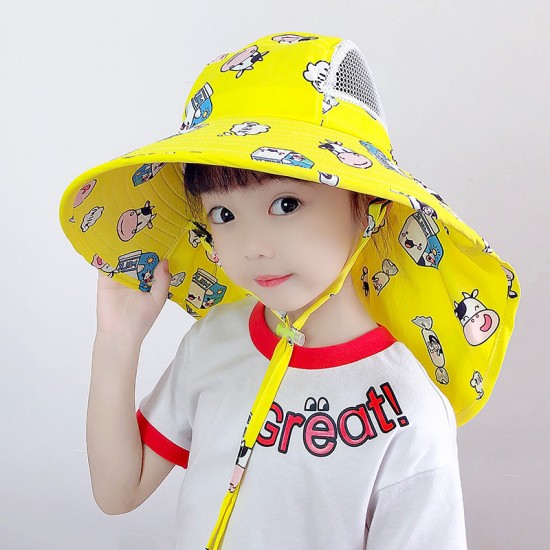 可愛兒童夏季遮陽帽 戶外必備披肩透氣遮陽帽 可愛動物圖案帽子