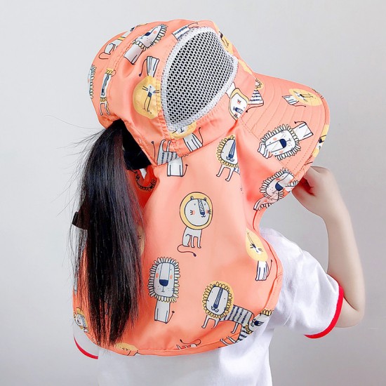 可愛兒童夏季遮陽帽 戶外必備披肩透氣遮陽帽 可愛動物圖案帽子