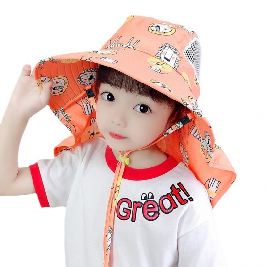 可愛兒童夏季遮陽帽 戶外必備披肩透氣遮陽帽 可愛動物圖案帽子