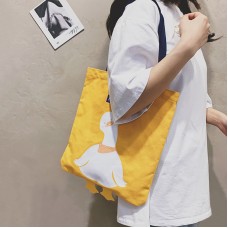 可愛圖案帆布單肩包 小清新學院風大容量托特包 帆布手提袋 小鴨包包