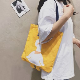 可愛圖案帆布單肩包 小清新學院風大容量托特包 帆布手提袋 小鴨包包 可愛圖案帆布單肩包 小清新學院風大容量托特包 帆布手提袋 小鴨包包
