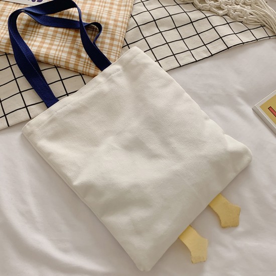 可愛圖案帆布單肩包 小清新學院風大容量托特包 帆布手提袋 小鴨包包