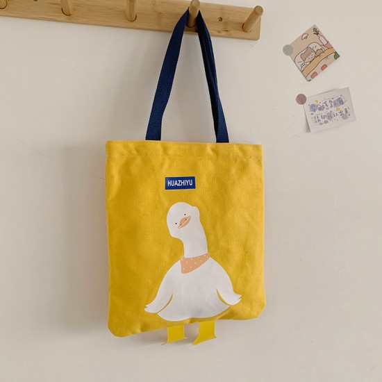 可愛圖案帆布單肩包 小清新學院風大容量托特包 帆布手提袋 小鴨包包