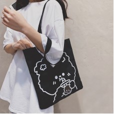 可愛簡約帆布單肩包 大容量小熊帆布袋 外出實用手提袋