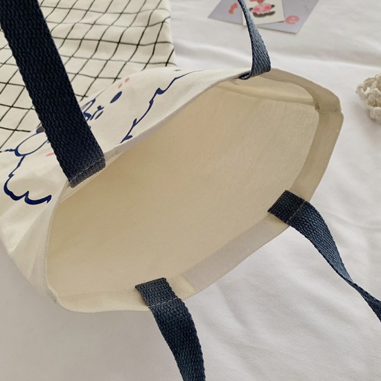 可愛簡約帆布單肩包 大容量小熊帆布袋 外出實用手提袋