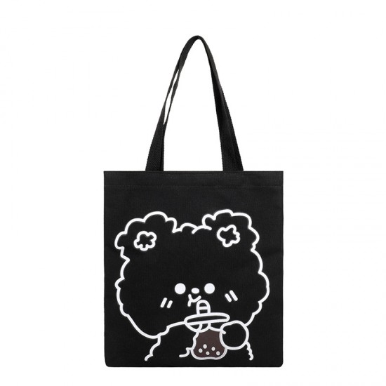 可愛簡約帆布單肩包 大容量小熊帆布袋 外出實用手提袋