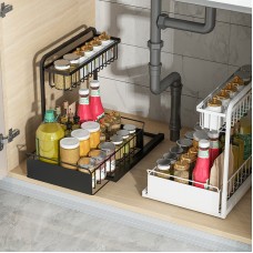 廚房L型拉式置物架 浴室抽拉式置物架 超省空間下水槽調味料收納架