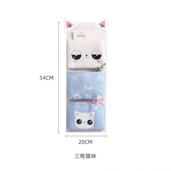 可愛動物多格掛袋 宿舍必備壁掛式收納袋 創意帆布收納掛袋