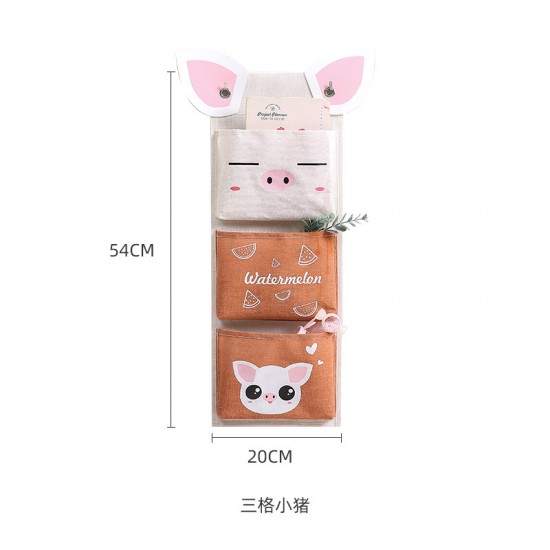 可愛動物多格掛袋 宿舍必備壁掛式收納袋 創意帆布收納掛袋