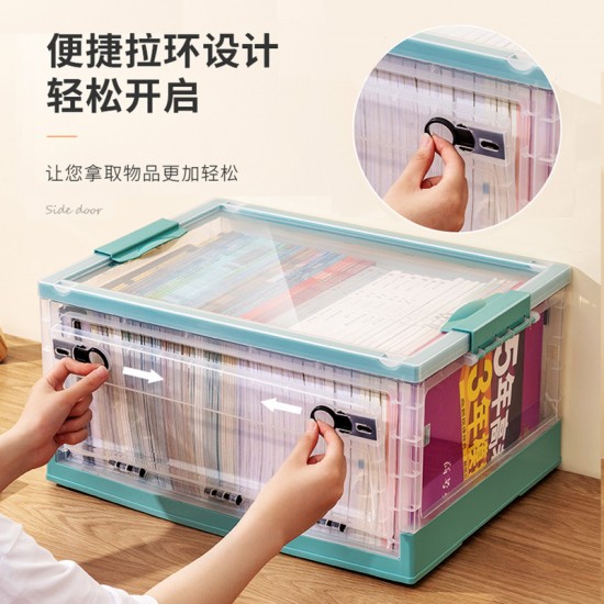 透明三開摺疊整理箱 加厚特大號塑膠滑輪收納箱 大容量衣物書籍玩具收納箱