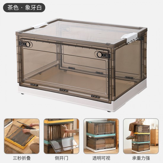 透明三開摺疊整理箱 加厚特大號塑膠滑輪收納箱 大容量衣物書籍玩具收納箱