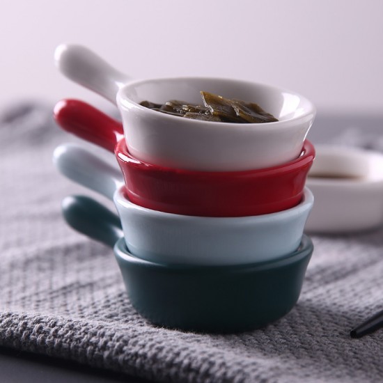 簡約陶瓷把手醬醋碟 火鍋沾醬小碟子 陶瓷手柄調味料碟 小菜碟