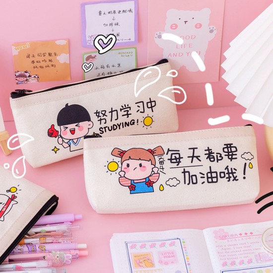 加油打氣筆袋 勵志文字鉛筆盒 帆布文具袋 收納袋