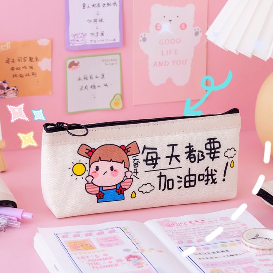 加油打氣筆袋 勵志文字鉛筆盒 帆布文具袋 收納袋