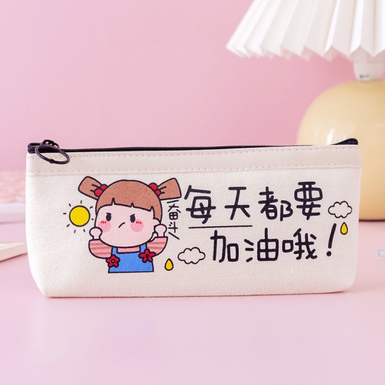 加油打氣筆袋 勵志文字鉛筆盒 帆布文具袋 收納袋