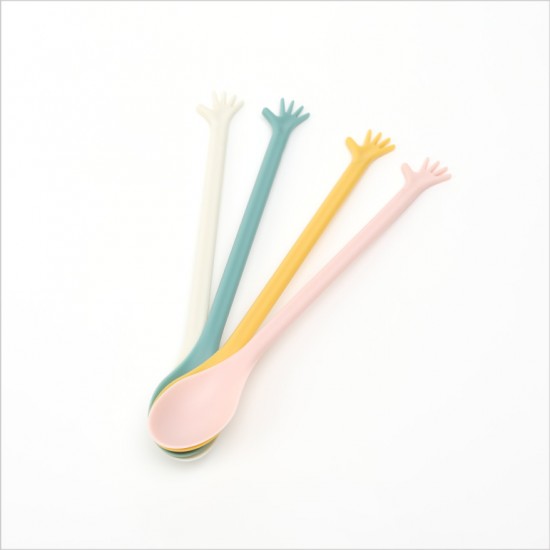 創意甜品長柄攪拌小湯匙 北歐色咖啡小勺子 手掌造型長柄攪拌棒 4支裝
