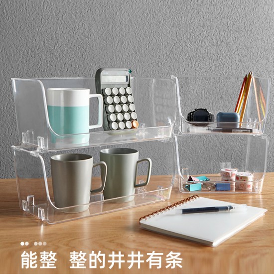 可疊加透明收納盒 桌面分類置物盒 創意塑膠透明整理雜物籃