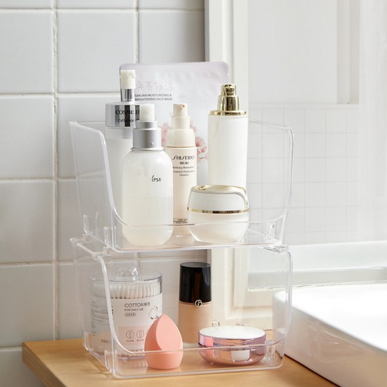 可疊加透明收納盒 桌面分類置物盒 創意塑膠透明整理雜物籃