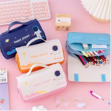 可愛太空人雙層筆袋 創意多功能文具盒 大容量手提文具袋 鉛筆盒