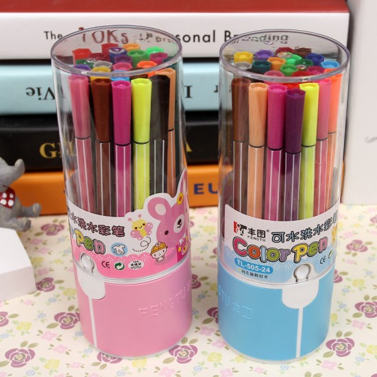 可水洗24色彩色筆 細字美勞必備彩色筆 六角24色繪畫文具  畫筆