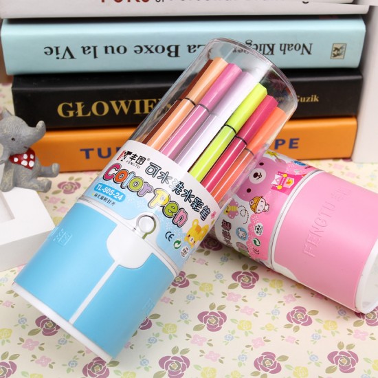 可水洗24色彩色筆 細字美勞必備彩色筆 六角24色繪畫文具  畫筆