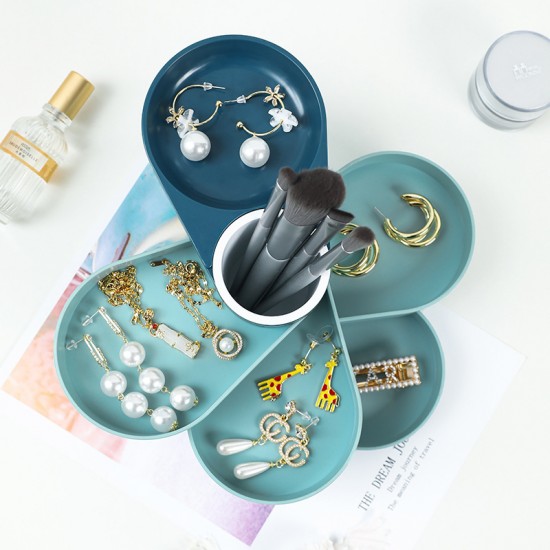 五層分類旋轉首飾盒 耳環項鍊戒指多層收納盒 大容量桌面小物收納盒