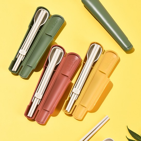 古箏造型餐具兩件組 學生上班族必備筷子湯匙2件組 方便攜帶PP餐具