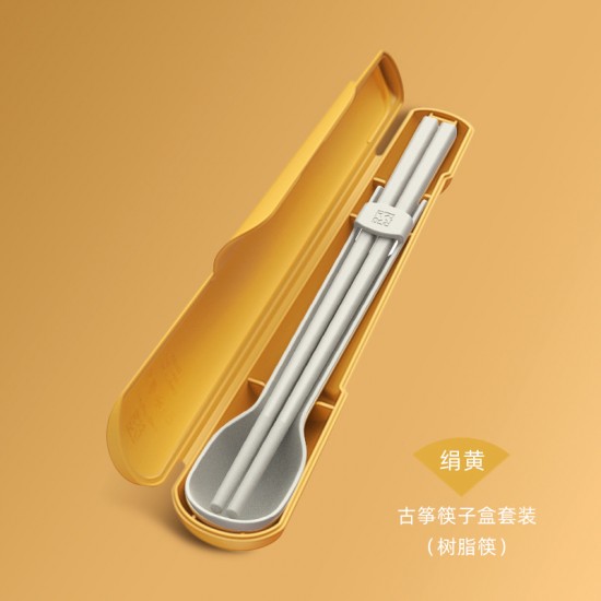 古箏造型餐具兩件組 學生上班族必備筷子湯匙2件組 方便攜帶PP餐具