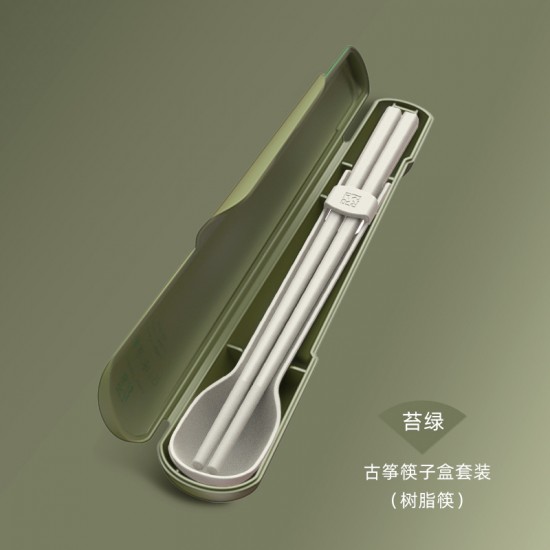 古箏造型餐具兩件組 學生上班族必備筷子湯匙2件組 方便攜帶PP餐具