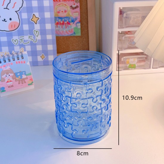 創意拼圖透明筆筒 多功能桌面收納桶 DIY拼接辦公室筆筒 存錢筒