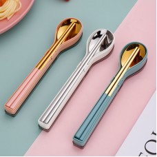 304不鏽鋼環保餐具2件組 方便攜帶環保餐具組 旅行學生必備餐具組