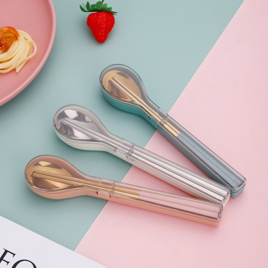 304不鏽鋼環保餐具2件組 方便攜帶環保餐具組 旅行學生必備餐具組