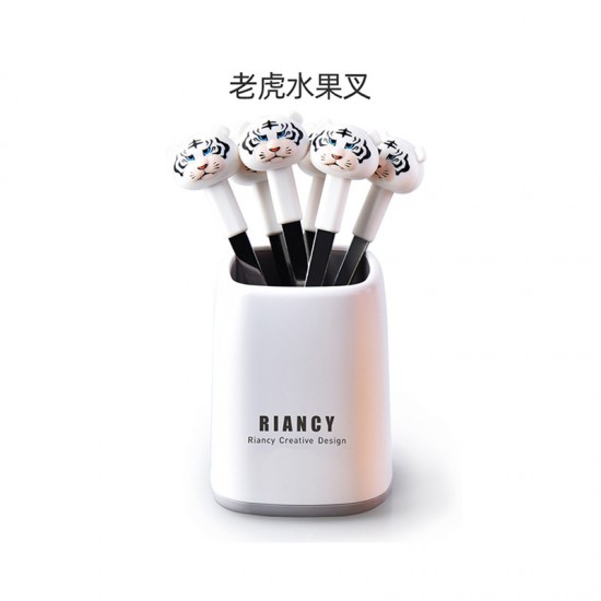 老虎頭造型水果叉 不鏽鋼甜品蛋糕小叉子 時尚老虎水果叉 6支裝