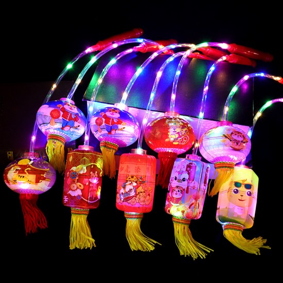 創意虎年七彩小燈籠 手提元宵節燈籠玩具 喜氣七彩閃光燈龍 迷你發光燈籠