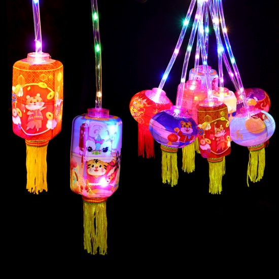 創意虎年七彩小燈籠 手提元宵節燈籠玩具 喜氣七彩閃光燈龍 迷你發光燈籠