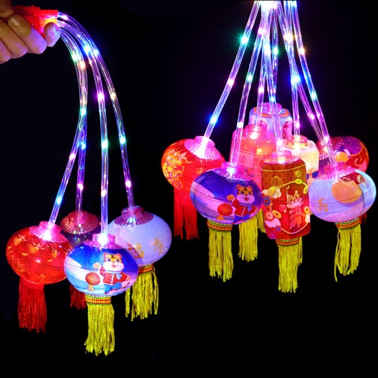 創意虎年七彩小燈籠 手提元宵節燈籠玩具 喜氣七彩閃光燈龍 迷你發光燈籠