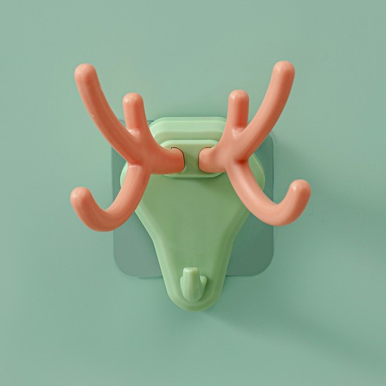 創意鹿角造型黏貼式掛勾 撞色多功能壁掛式掛勾 手機支架 門後掛勾