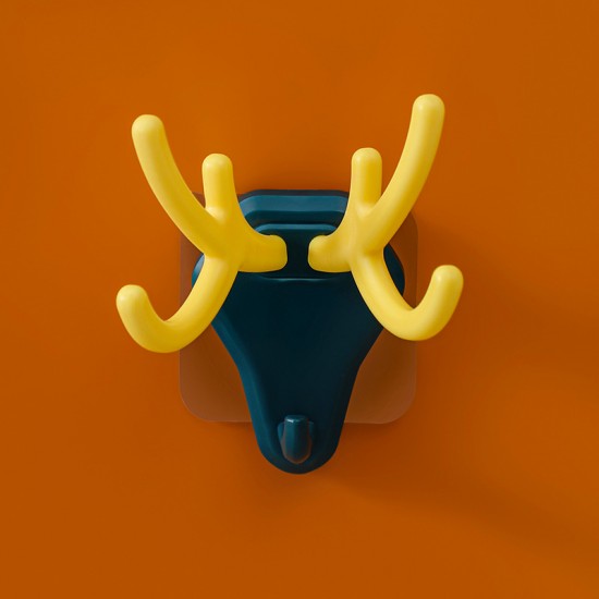 創意鹿角造型黏貼式掛勾 撞色多功能壁掛式掛勾 手機支架 門後掛勾