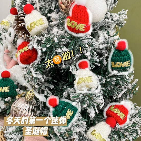 迷你針織聖誕手指帽 聖誕樹裝飾必備 迷你聖誕毛線帽 聖誕酒瓶帽
