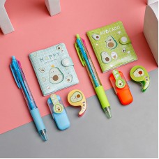 可愛酪梨文具四件組 學生獎品 創意文具組 筆記本螢光筆膠帶四色筆組