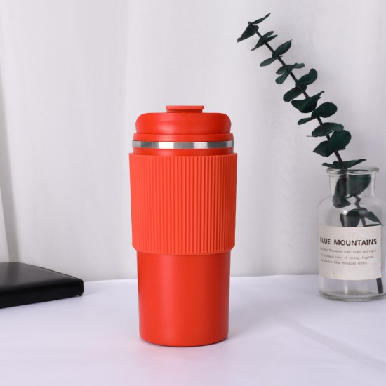 304不鏽鋼咖啡隨行杯 簡約保溫咖啡杯 時尚矽膠防滑保溫杯