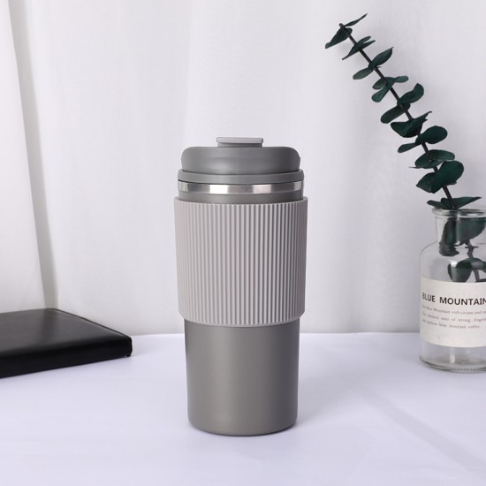 304不鏽鋼咖啡隨行杯 簡約保溫咖啡杯 時尚矽膠防滑保溫杯