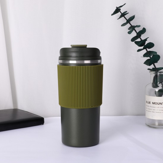 304不鏽鋼咖啡隨行杯 簡約保溫咖啡杯 時尚矽膠防滑保溫杯