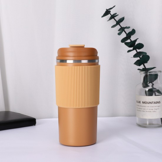 304不鏽鋼咖啡隨行杯 簡約保溫咖啡杯 時尚矽膠防滑保溫杯