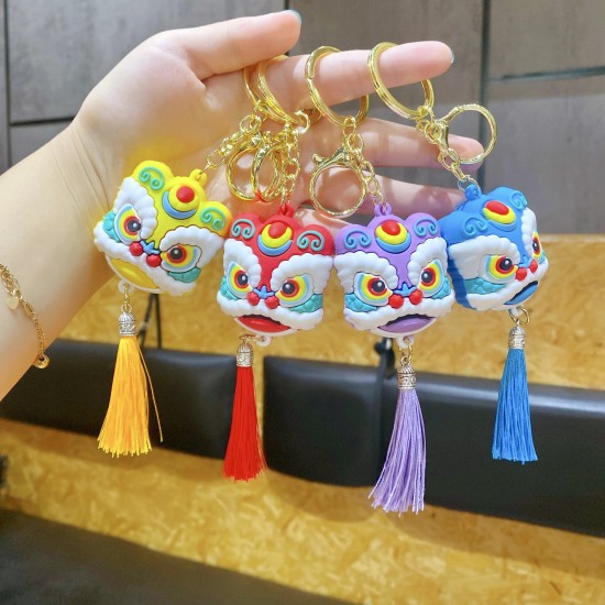 創意舞獅頭造型鑰匙圈 中國風獅頭吊飾 創意舞獅流蘇吊飾 新年小禮品