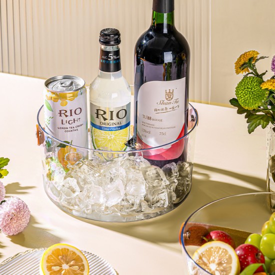 多用途透明手提籃 皮革香檳桶冰鎮桶 透明水果籃 花籃 魚缸