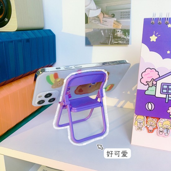 創意合椅造型手機支架 桌面多功能懶人支架 馬卡龍色摺疊支架 小椅凳