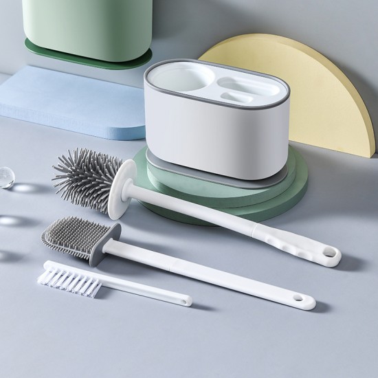 壁掛式三合一長柄馬桶刷組 浴室多功能無死角縫隙清潔刷 多功能廁所刷具組