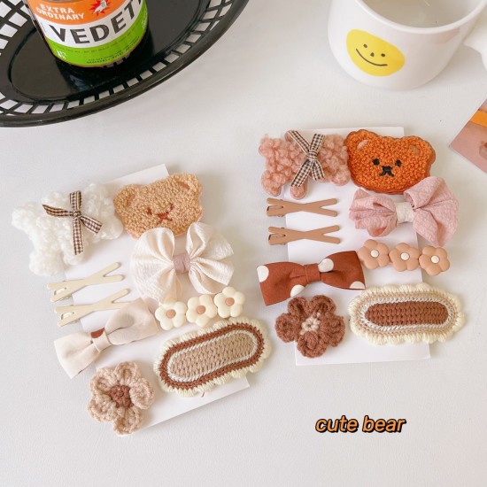 可愛小熊髮夾組 毛絨造型髮夾 多款造型瀏海夾 創意造型髮夾 BB夾 蝴蝶結髮夾
