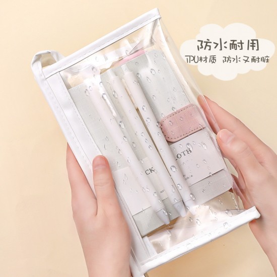 大容量透明筆袋 簡約透明三角化妝包 多功能透明收納袋 學生文具收納袋
